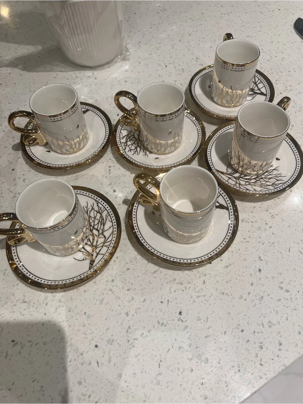 Turkish Elegant White and Gold Porcelain Coffee Cup Set
